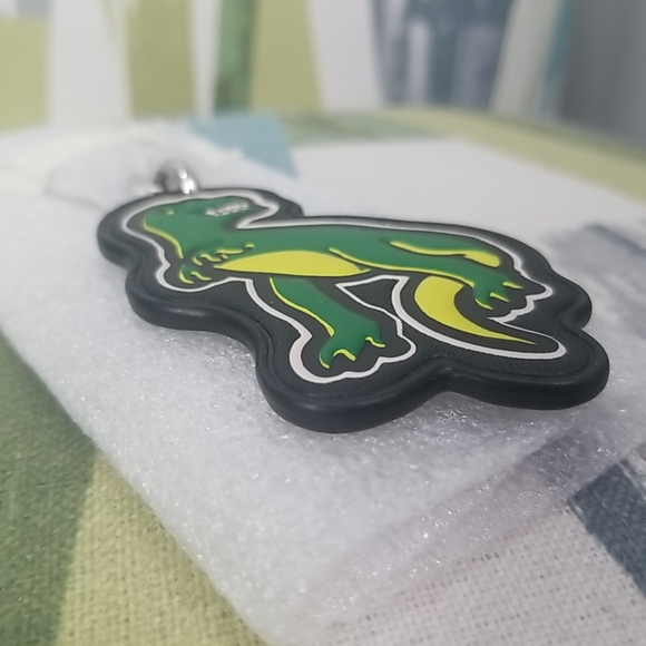 COACH Dinosaur Rexy Sticker Leather Bag Charm Keychain Black/Green - Picture 6 of 8